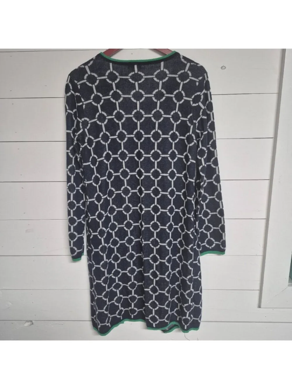C by Bloomingdales Women's Navy & White Chain Pattern Open Front Cardigan - Picture 5 of 7